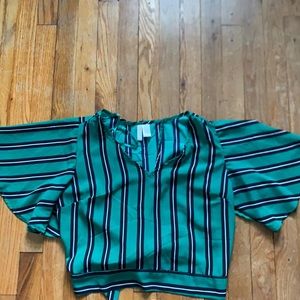 Green and black striped crop top